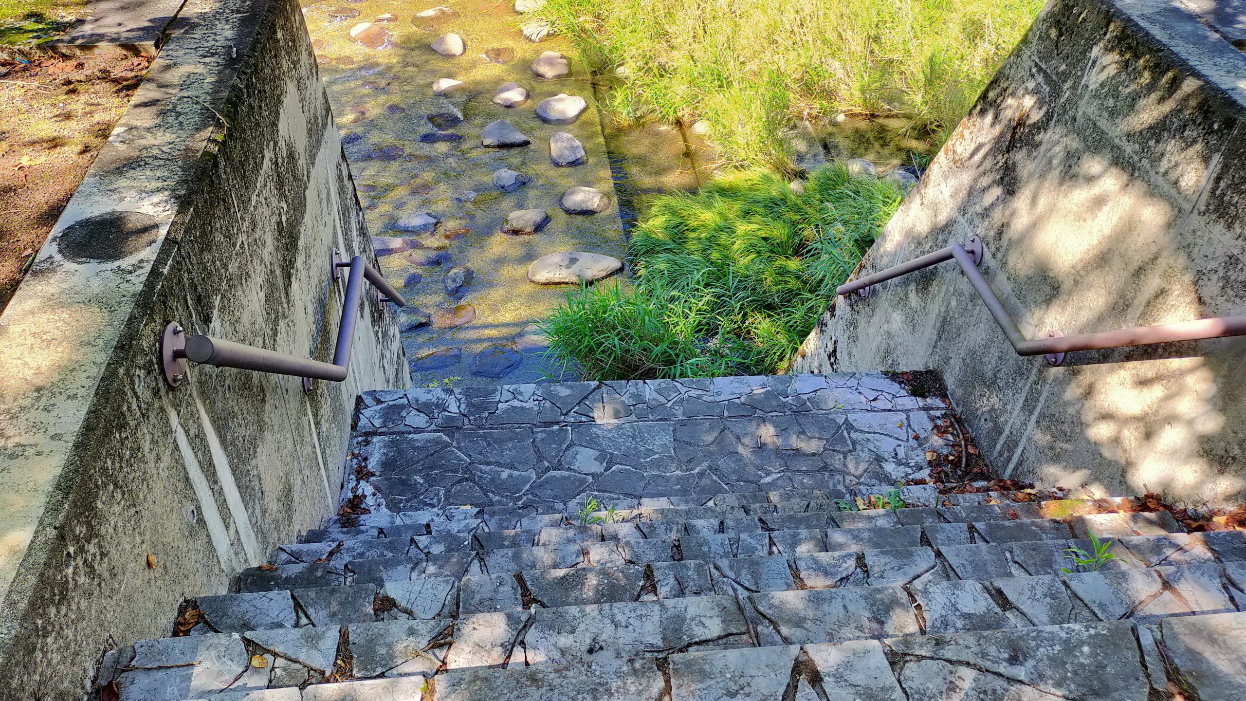 木山川沿いの広場　川への階段